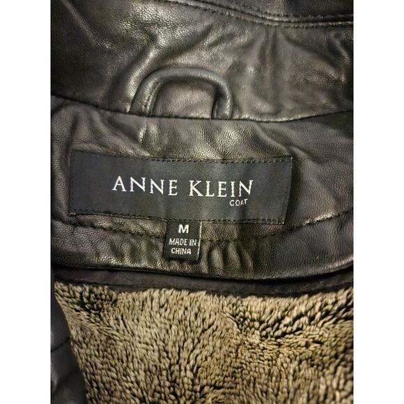 Anne‎ Klein Soft Leather Blazer Jacket Womens Medium Black Quilt Accent Pockets - Picture 2 of 10